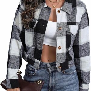 Black & White Buffalo Plaid Cropped Shacket